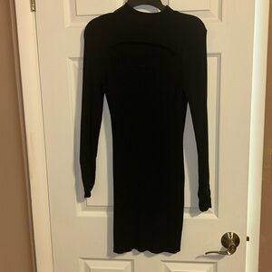 Black bodycon sweater dress.